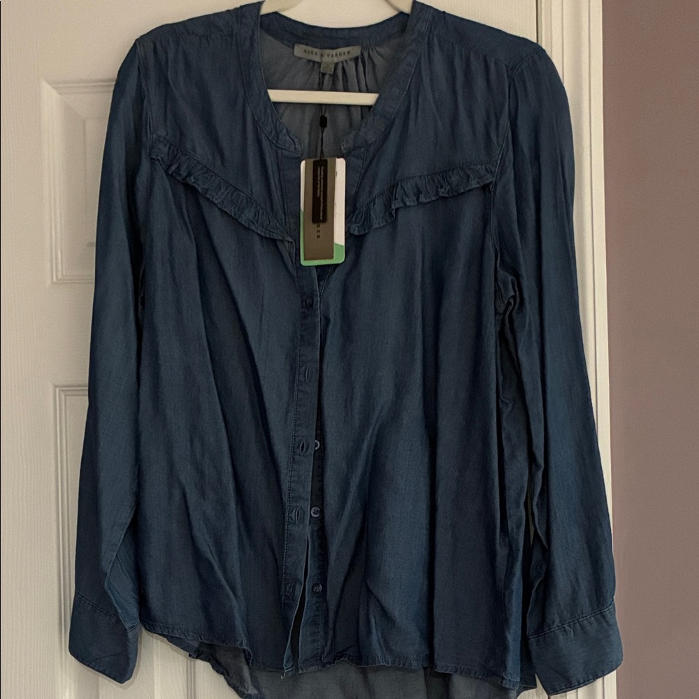 Madewell Indigo Ruffle Button-Up Blouse